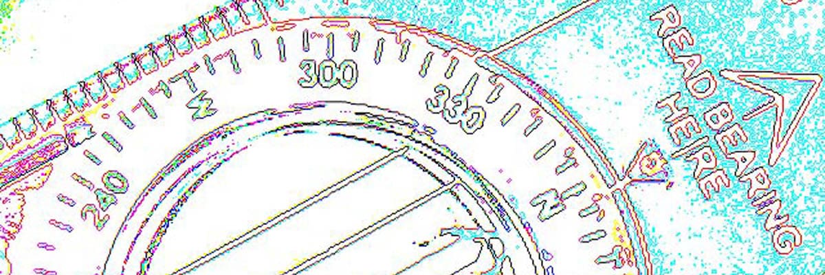 distorted image of a compass facing North