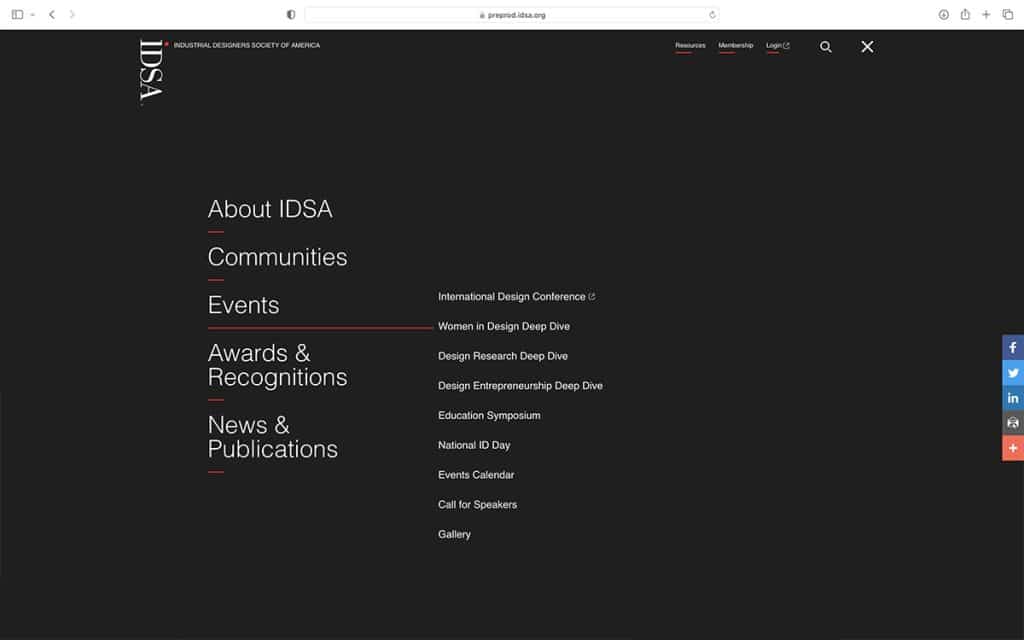 IDSA.org navigation menu screenshot